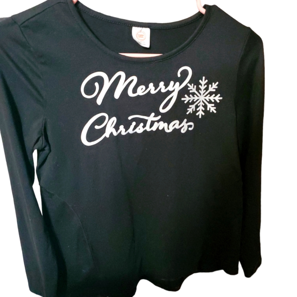 Wonder Nation Christmas Black Long-sleeved T- Shirt Large 10-12